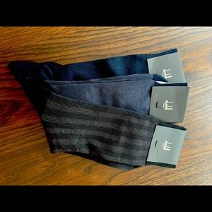 Designer mens dress socks. Gray, black and blue. Brand new with tags. 3 pairs